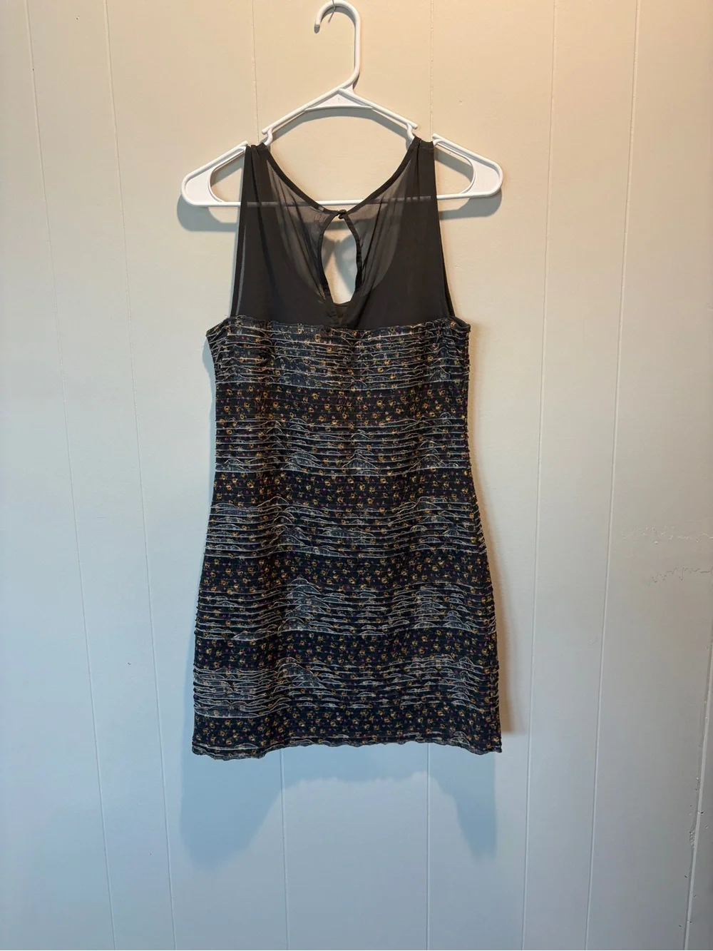 Free People Women's Gray Floral Mesh Ruffle Shimmy Bodycon Mini Dress